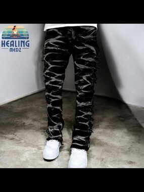 Men's Small 30-32 Waist Star Print Fashion Layered Tassel Jeans